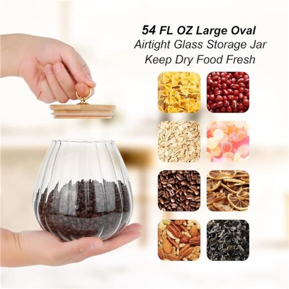 Glass Coffee Nuts Canister Airtight Storage Jar Petal Decorative - Picture 4 of 7